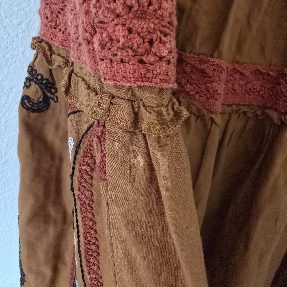 LUCCA Brown Cotton Tiered Midi Skirt Embroidered Paisley Crochet‎ Lace Small - Picture 11 of 11